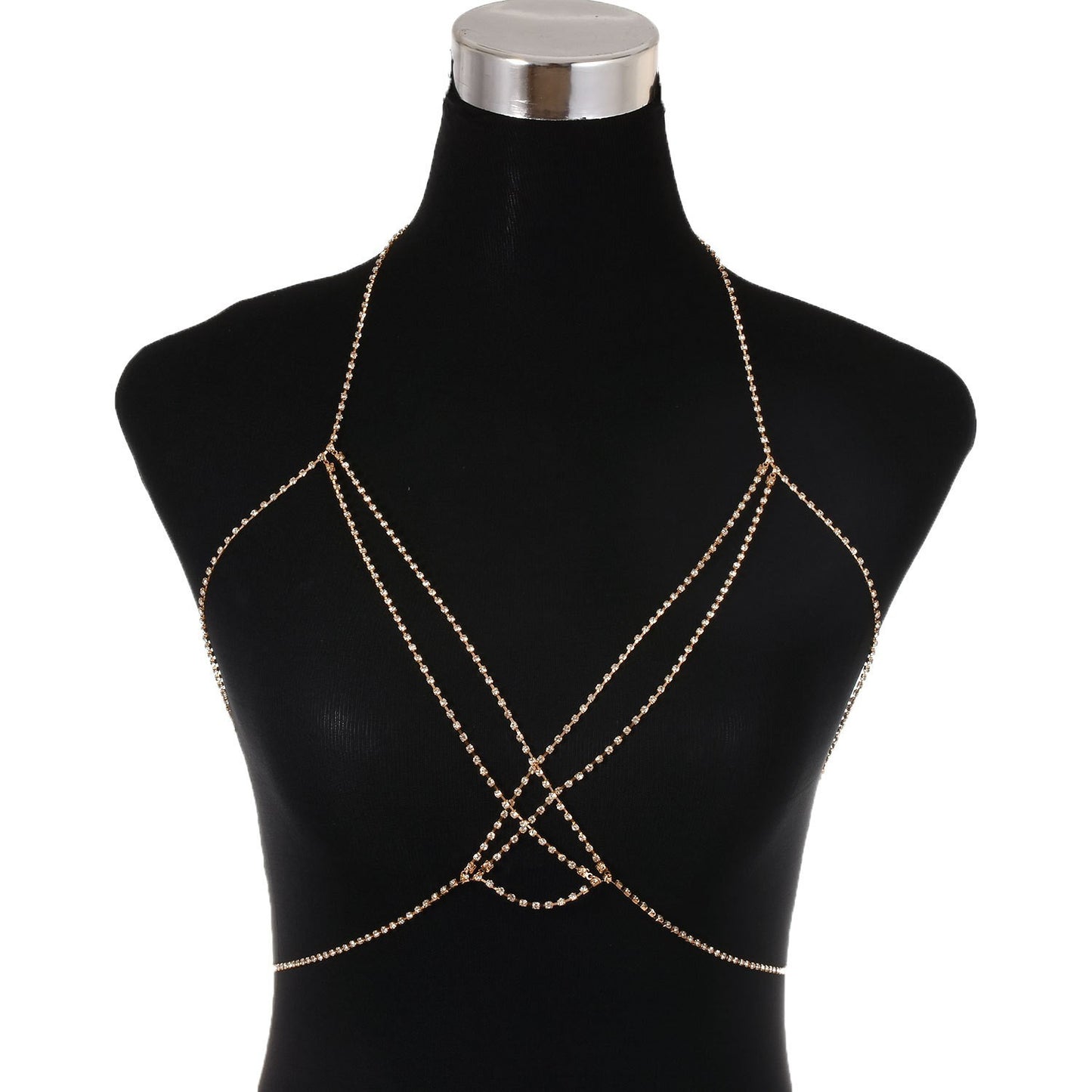 Punk Geometric Inlaid Rhinestone Body Chain for Women Alloy Box Chain
