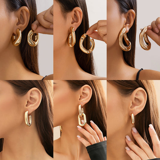 Sweet and Edgy Asymmetrical Teardrop-Shaped Geometric Earrings in Alloy with Electroplated Finish for Women