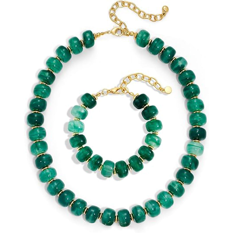 Casual Geometric Crystal Resin Acrylic Beaded Necklace Set for Women