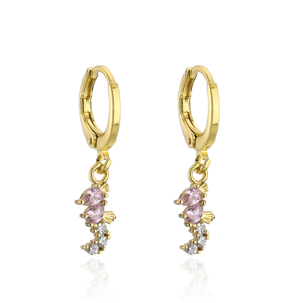 Creative Ocean Animal Inspired Geometric Earrings for Women in Brass with Real Gold Plating and Cubic Zirconia