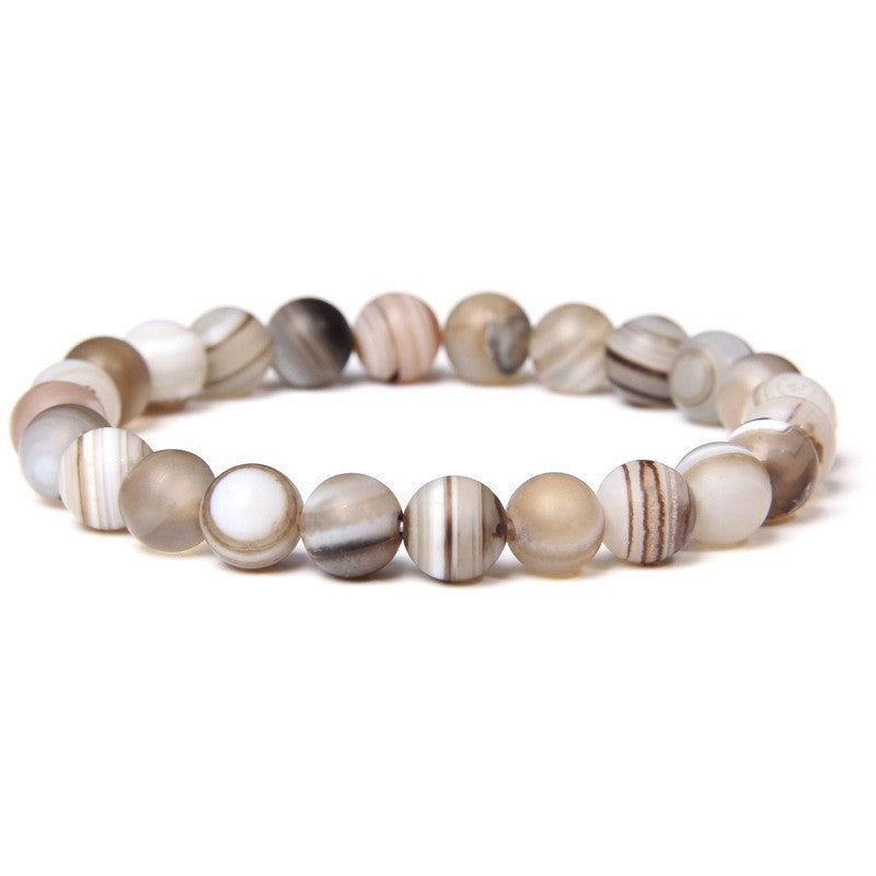 Natural Volcanic Stone and Agate Beaded Bracelet Geometric Round Unisex Fashion Jewelry