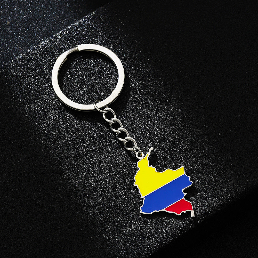 Portachiavi Accessorio Ciondolo Smaltato Vintage Colombiano in Acciaio al Titanio per Uomini e Donne