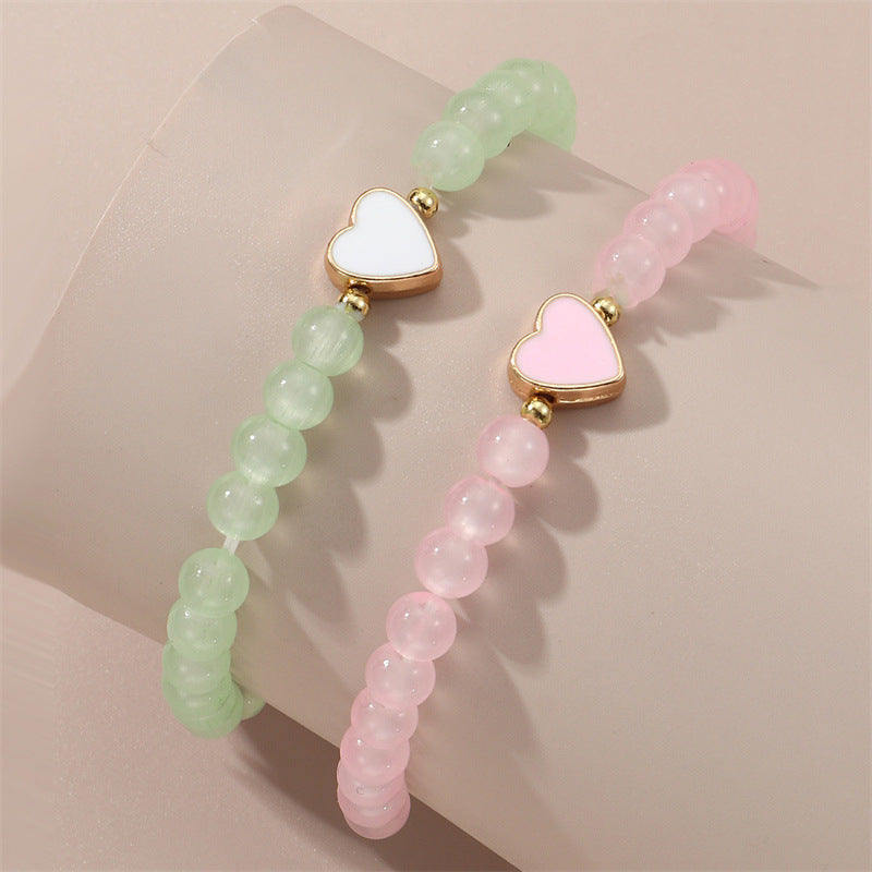 Grazioso Braccialetto con Perline di Vetro a Forma di Cuore per Bambine Stile Principessa Gioielli Fatti a Mano