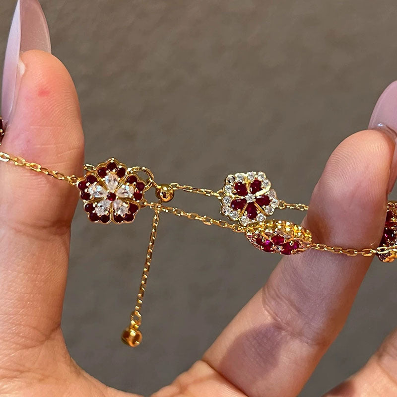 Elegant Floral Hand Chain for Women Made of Brass with Zircon Inlay, Minimalist Luxury Style Bracelet for Daily Wear and Office Use