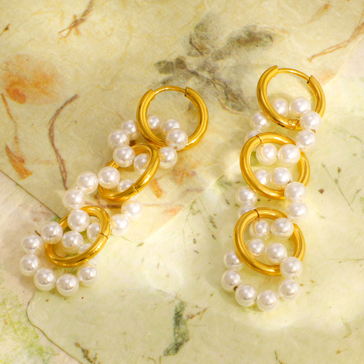Minimalist Geometric Stainless Steel Earrings with Pearl Accents for Women, Vacuum Plated in 18K Gold Finish
