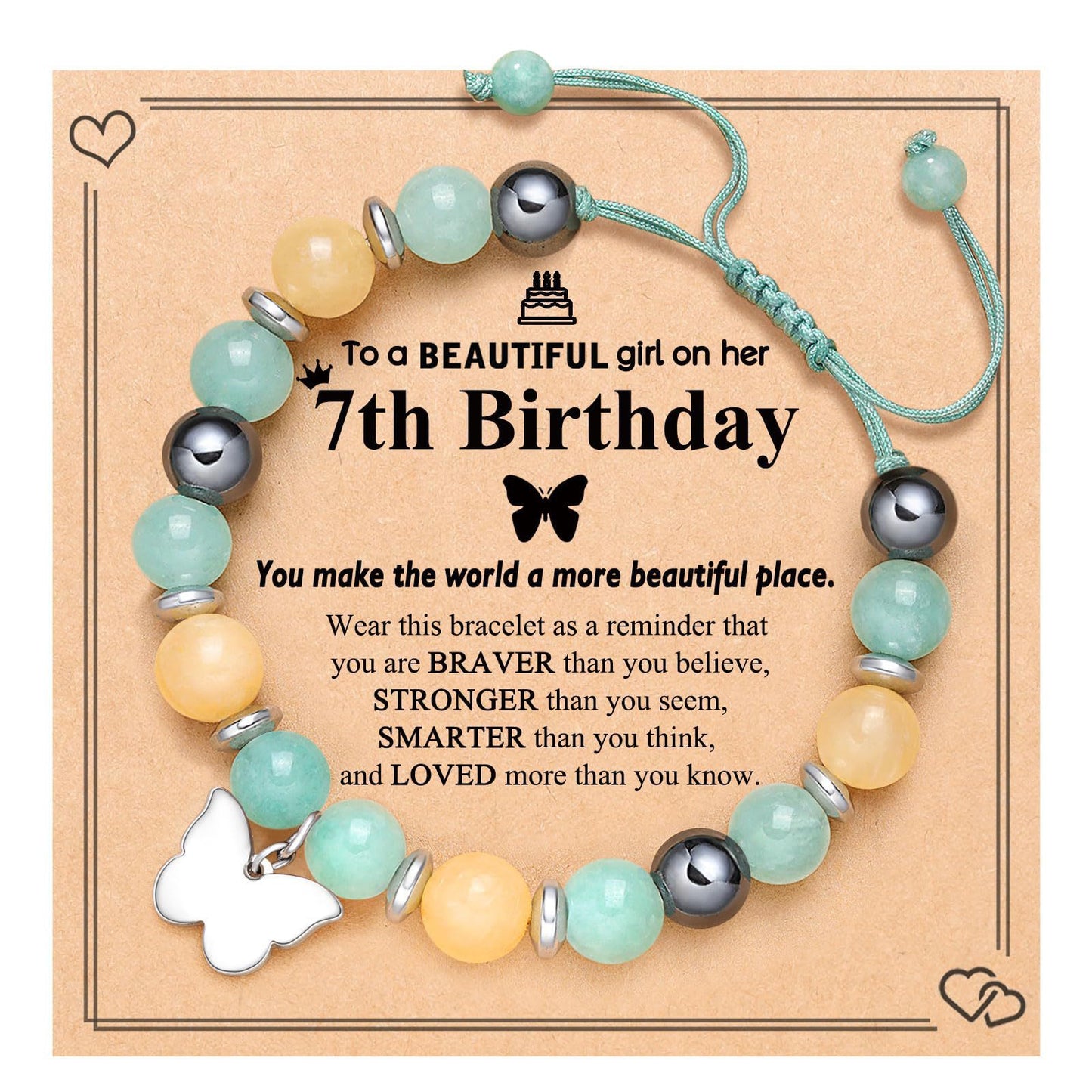 Natural Stone Zebra Print Heart Butterfly Handmade Bracelet for Women