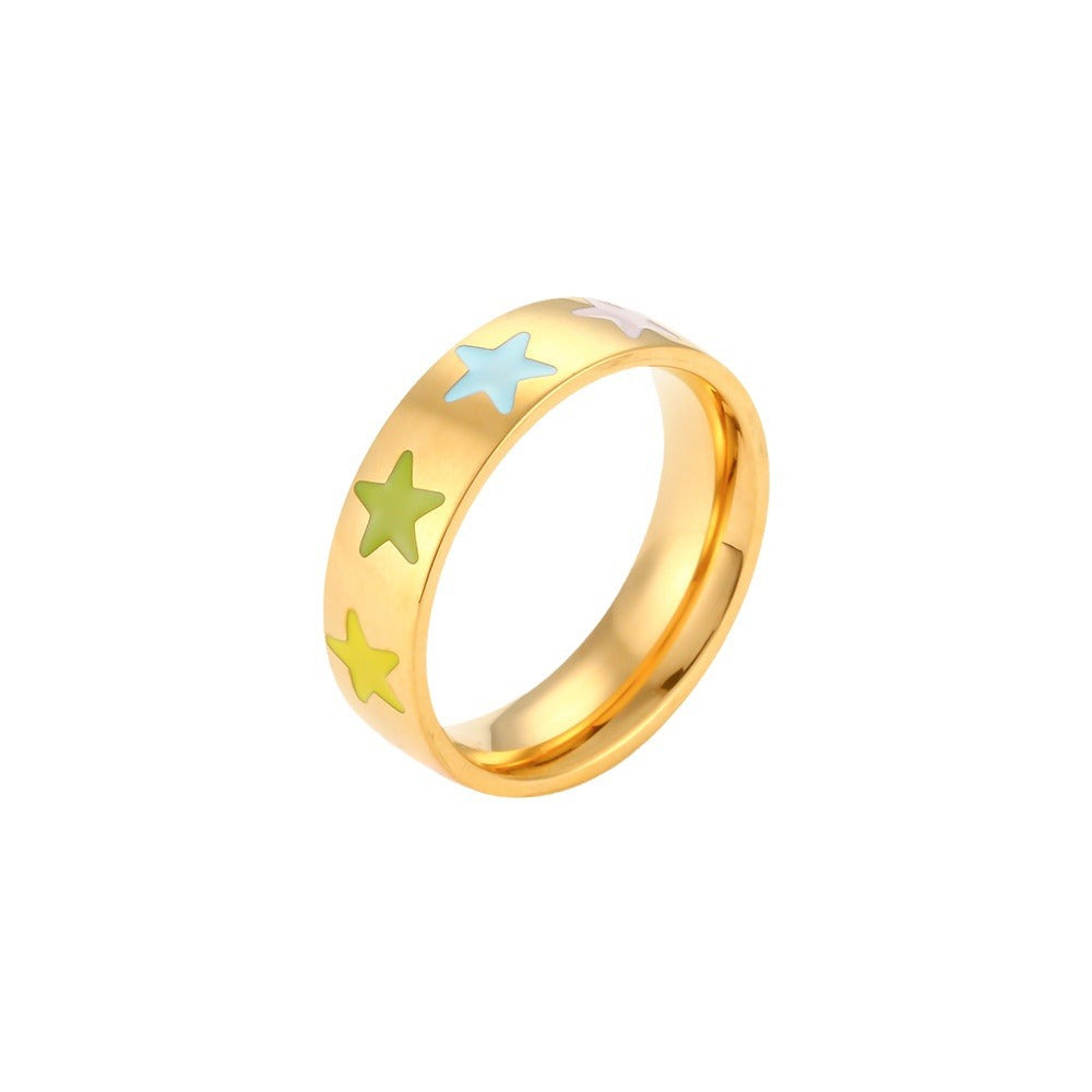 Fashionable Minimalist Smiley Face Stainless Steel Plated 18K Gold Geometric Ring for Women