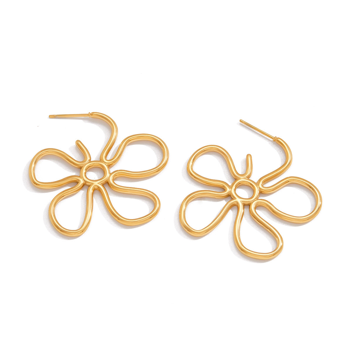 Orecchini a perno da donna minimalisti di lusso in acciaio inossidabile con placcatura, motivo floreale geometrico