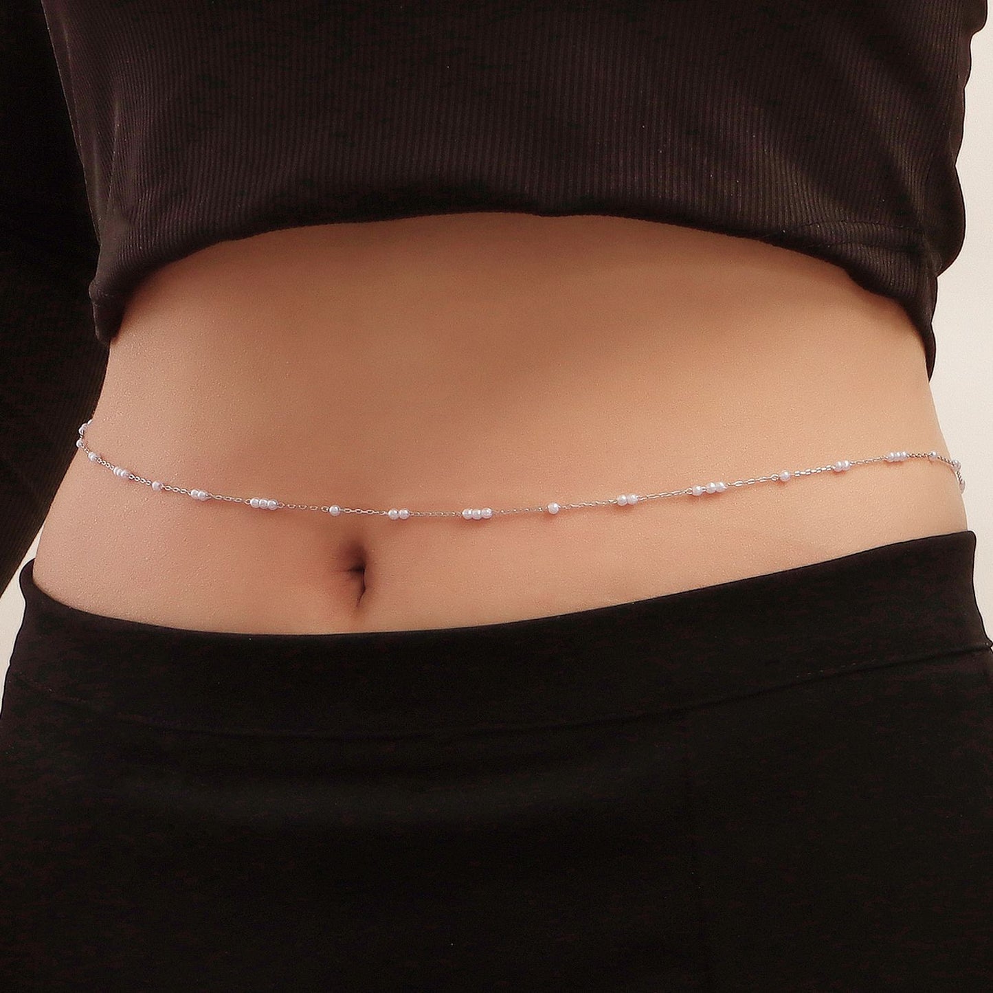 Casual Hip Hop Style Mini Faux Pearl Waist Chain for Women Adjustable Thin Body Chain