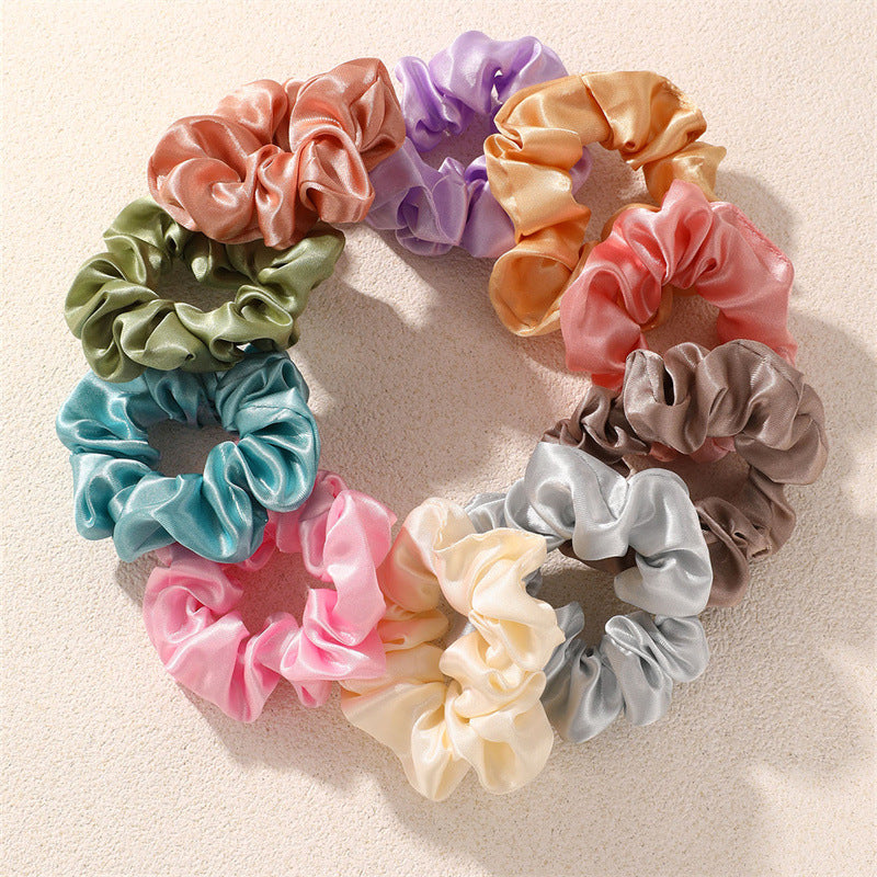 Minimalist Pearl-Embellished Satin Hair Ties Set for Kids with High Elasticity and Solid Colors