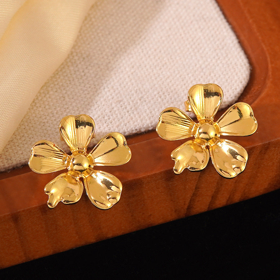 Luxury Gold Plated Floral Stainless Steel Earrings for Women
