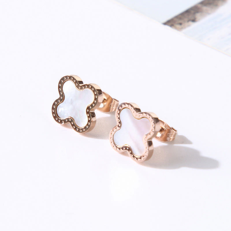 Classic Four-Leaf Clover Titanium Steel Stud Earrings for Women Hypoallergenic Plated Finish