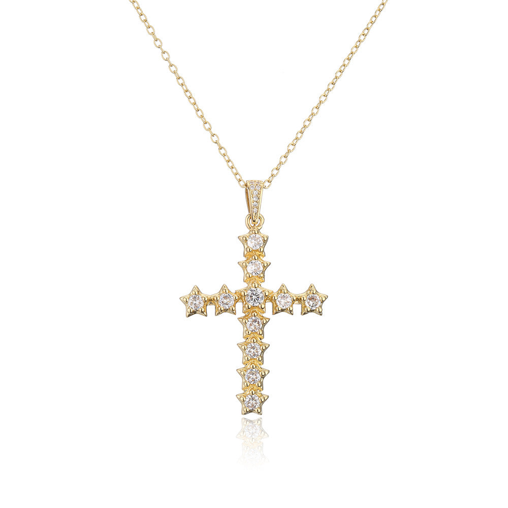 Minimalist Star-Shaped Zirconia Pendant Necklace in Copper with 18K Gold Plating for Women