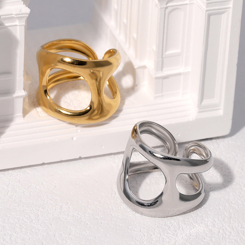 Anello Aperto Geometrico Minimalista da Donna in Acciaio Inossidabile Placcato Oro 18K