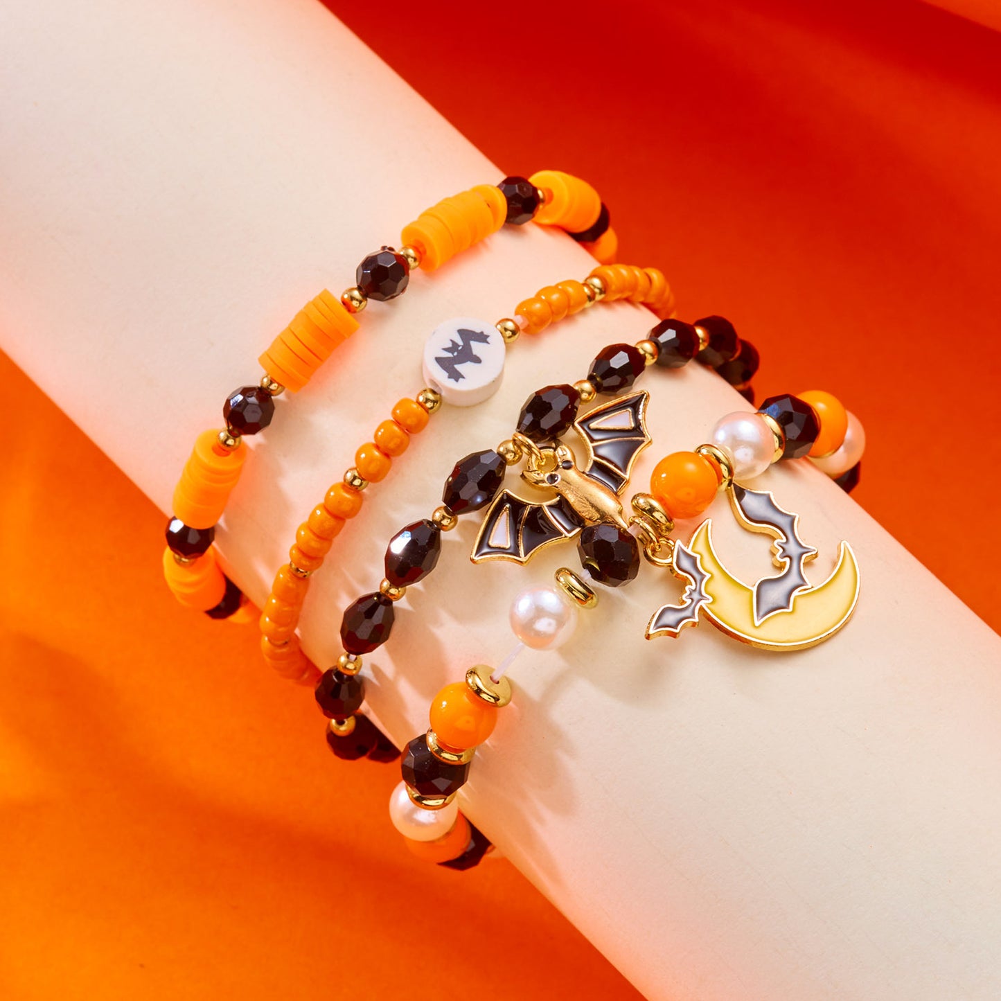 Cartoon Halloween Themed Handmade Alloy Bracelet with Pumpkin and Skull Charms for Women Geometric Letter Design