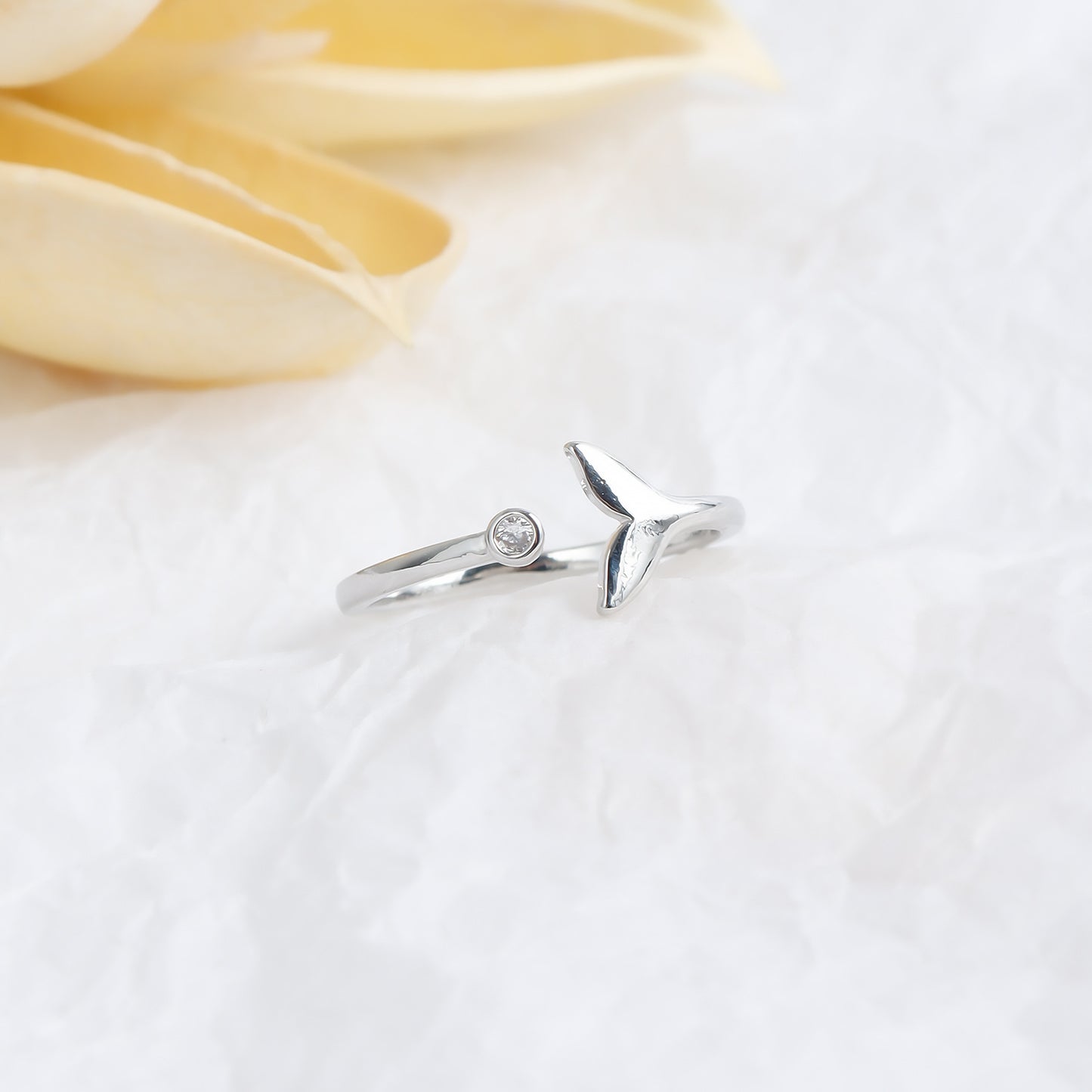 Minimalist Dolphin and Mermaid Tail Shaped Adjustable Open Ring for Women in Plated Metal