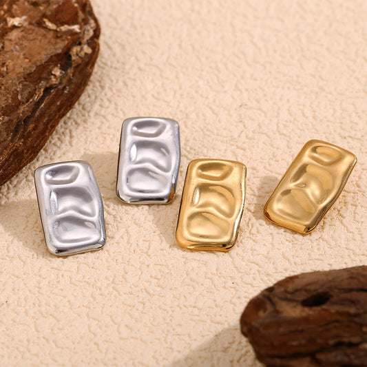 Pendientes Geométricos de Acero Inoxidable de Última Moda con Baño de Oro de 18K, Diseño de Paleta Rectangular Irregular