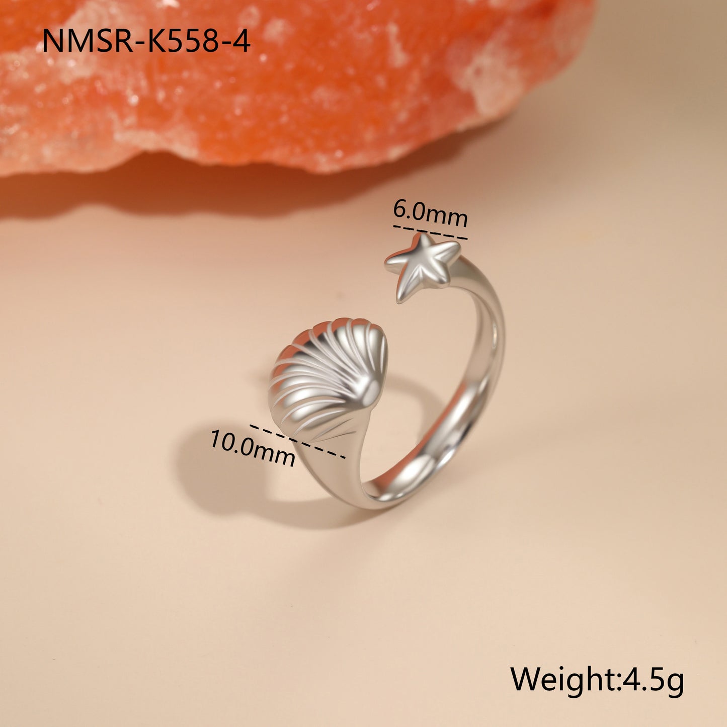Minimalist Stainless Steel Star-Shaped Geometric Open Ring with 18K Gold Plating for Women