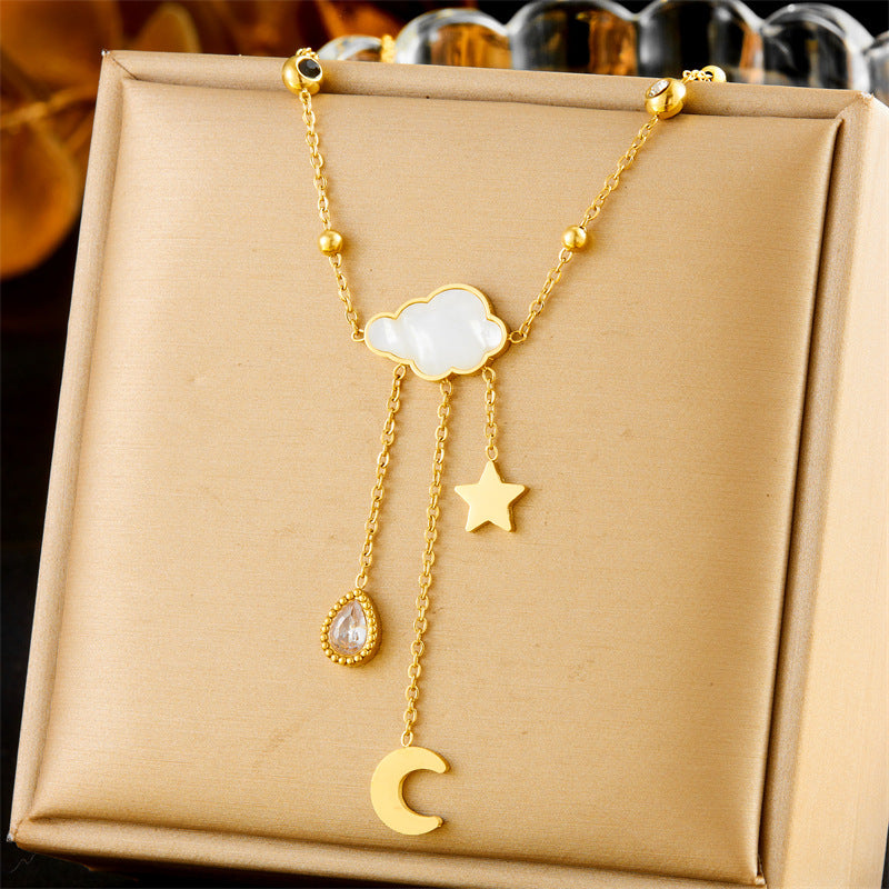 Collana da donna con ciondolo a stella, luna e nuvola placcato in acciaio inossidabile stile coreano