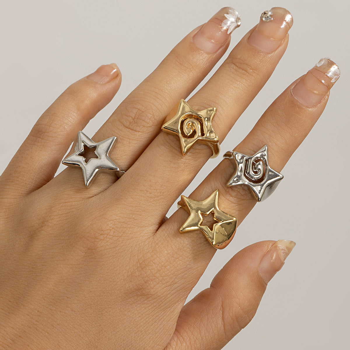 Minimalist Geometric Star Letter Alloy Plated Ring for Women