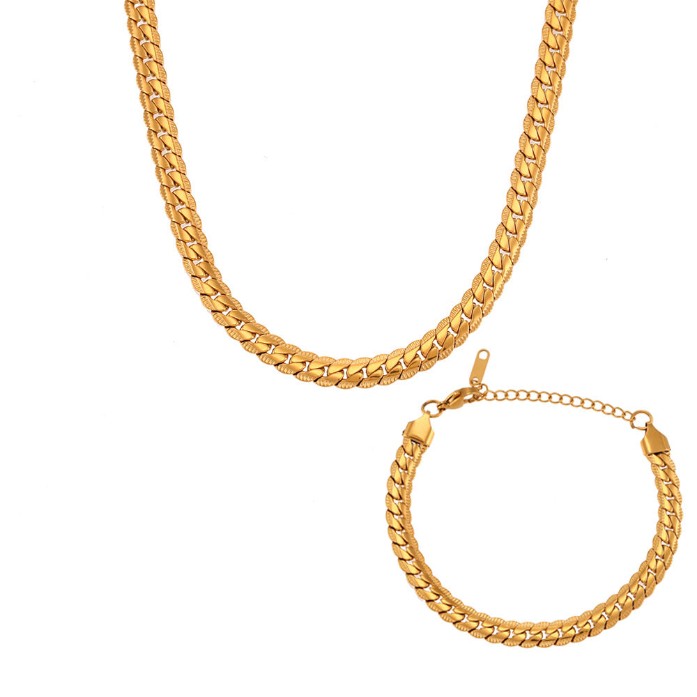 Minimalist Geometric Stainless Steel Cuban Chain Necklace with 18K Gold Plating for Women