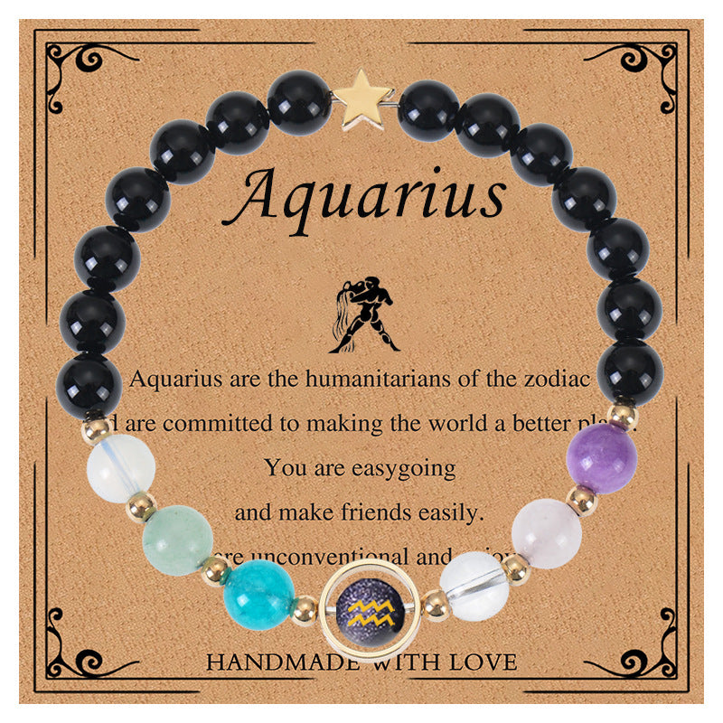 Elegant Geometric Natural Crystal Zodiac Beaded Bracelet Unisex Handmade Jewelry with Card