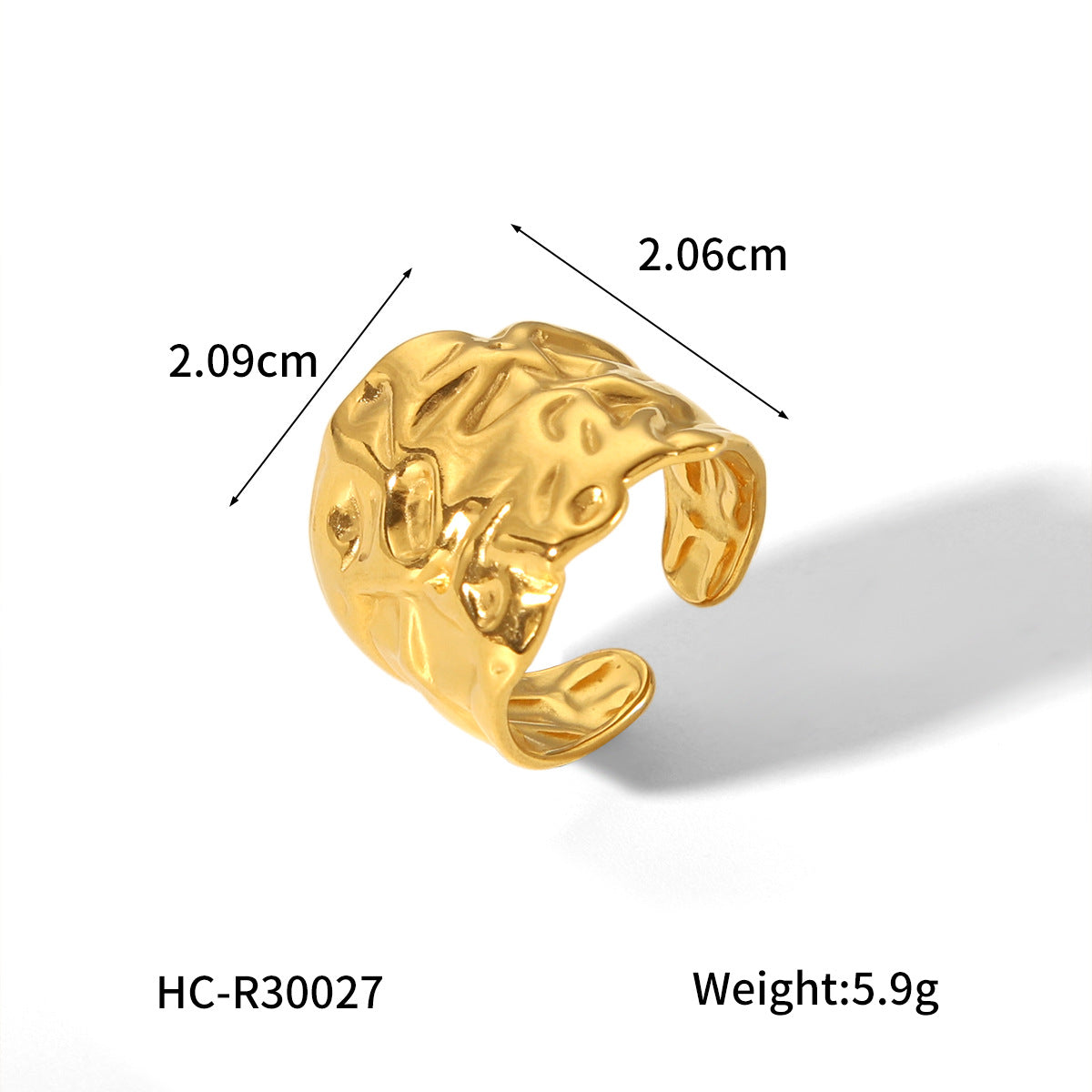 Anello da donna in acciaio inossidabile testurizzato geometrico con finitura martellata e superficie placcata