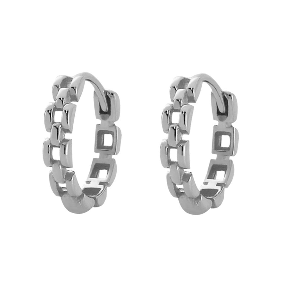 Pendientes de aro redondos geométricos de plata de ley 925 con acabado chapado en diamantes de imitación para mujer