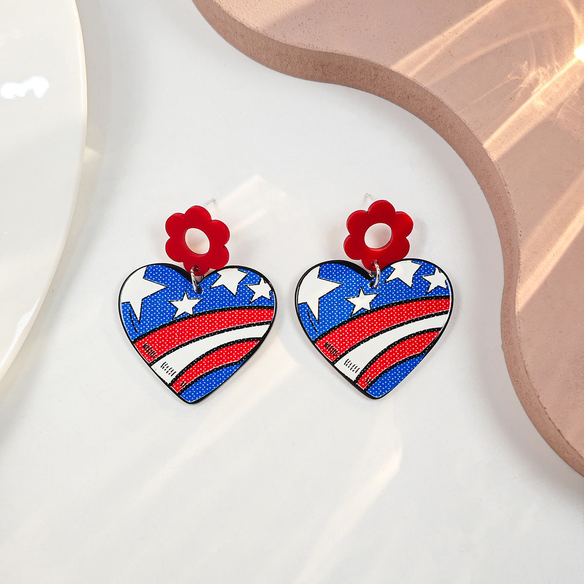 Vintage Round Heart Floral Acrylic Plated Earrings for Women