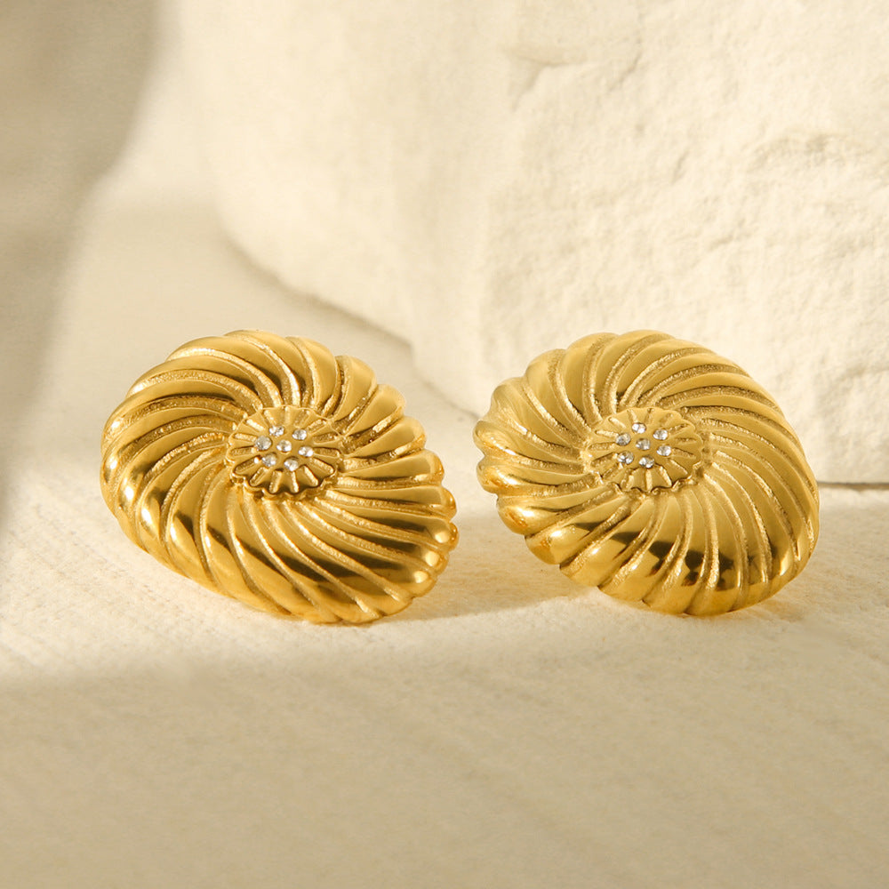 Fashion Geometric Threaded Rhinestone Earrings 18K Gold Plated Stainless Steel Women Jewelry