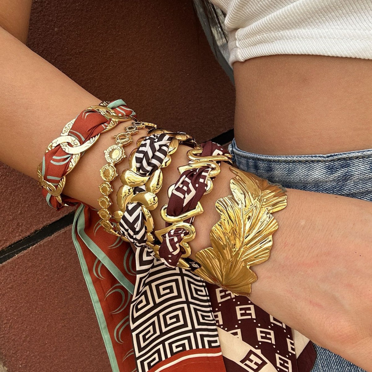 Elegant Irregular Hollow Heart Leaf Flower Stainless Steel Plated Open Cuff Bracelet for Women