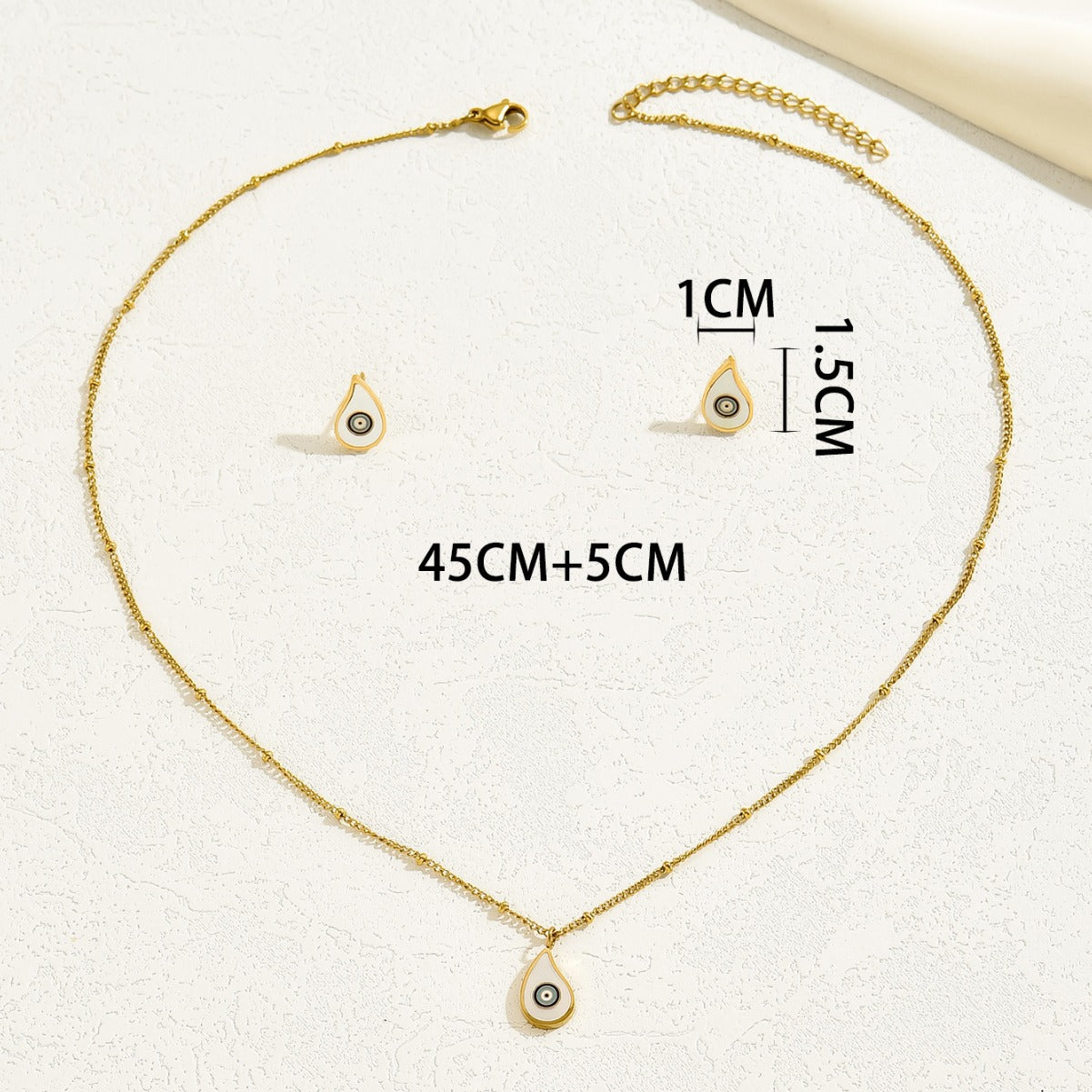 Collana con ciondolo in smalto a goccia geometrica asimmetrica e set di orecchini da donna con catena e borchie in rame