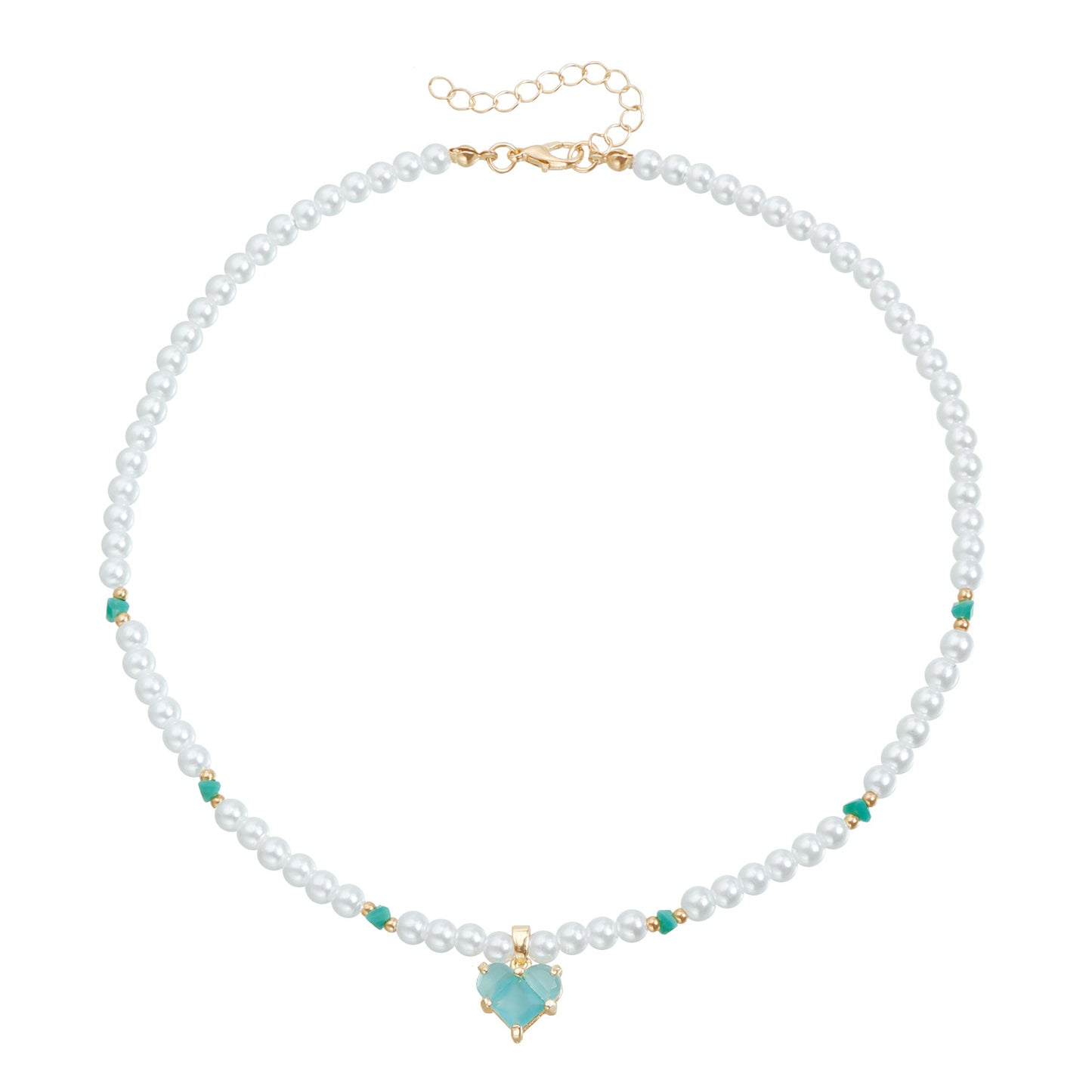 Collar de Aleación con Forma de Corazón Romántico con Acentos de Cristal y Perlas, Delicada Cadena para Mujer