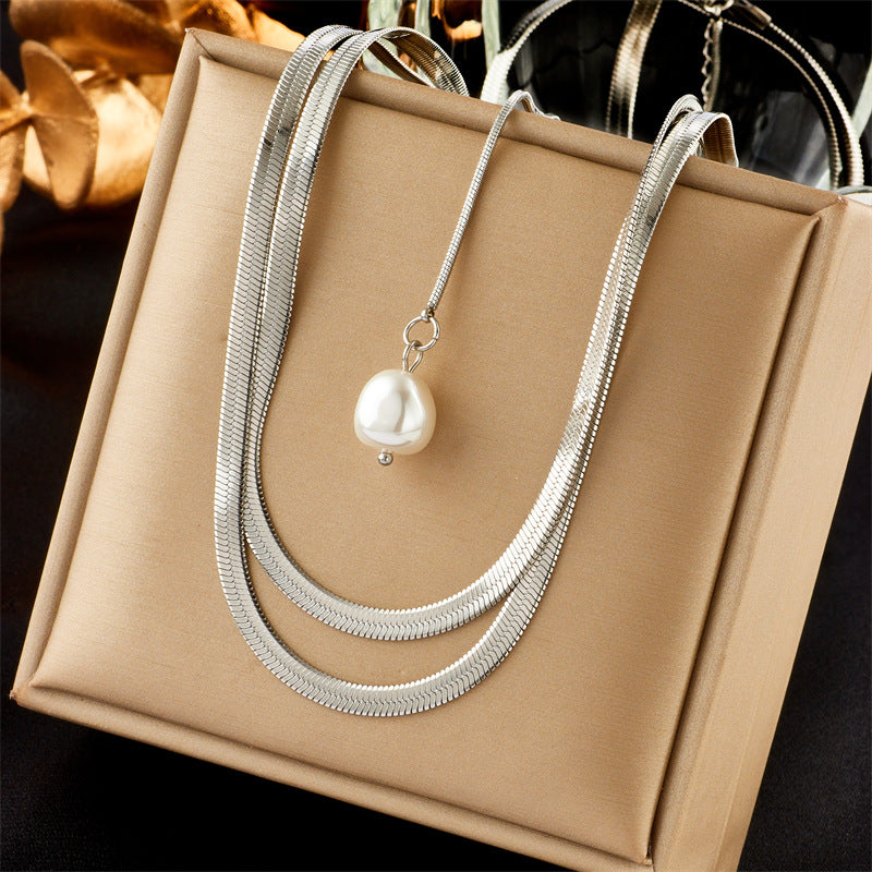 Collana Girocollo Minimalista in Acciaio Inossidabile con Ciondolo Rotondo a Perla e Charm a Forma di Occhio