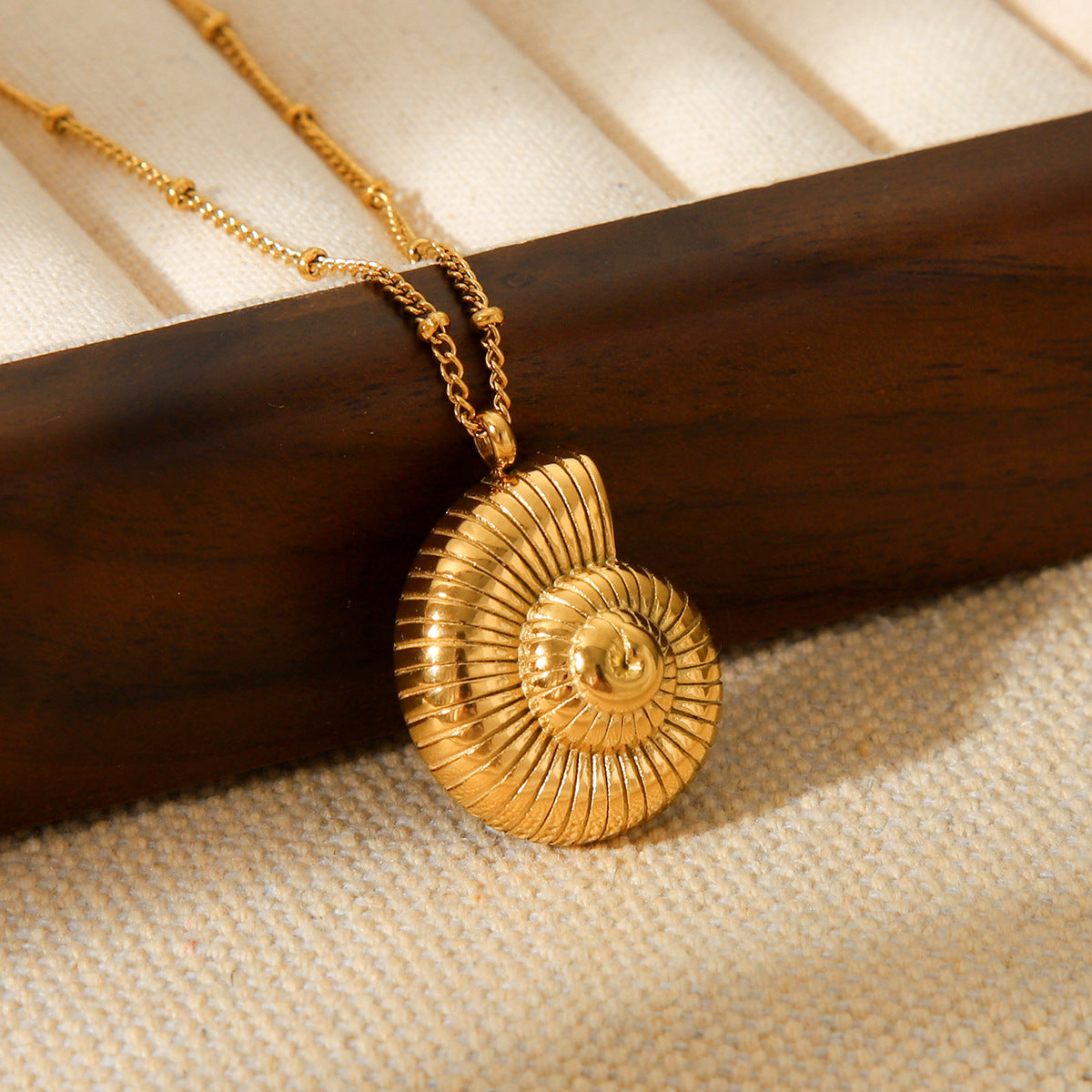 Ins Style 18K Gold Plated Geometric Conch Shell Pendant Titanium Steel Necklace for Women
