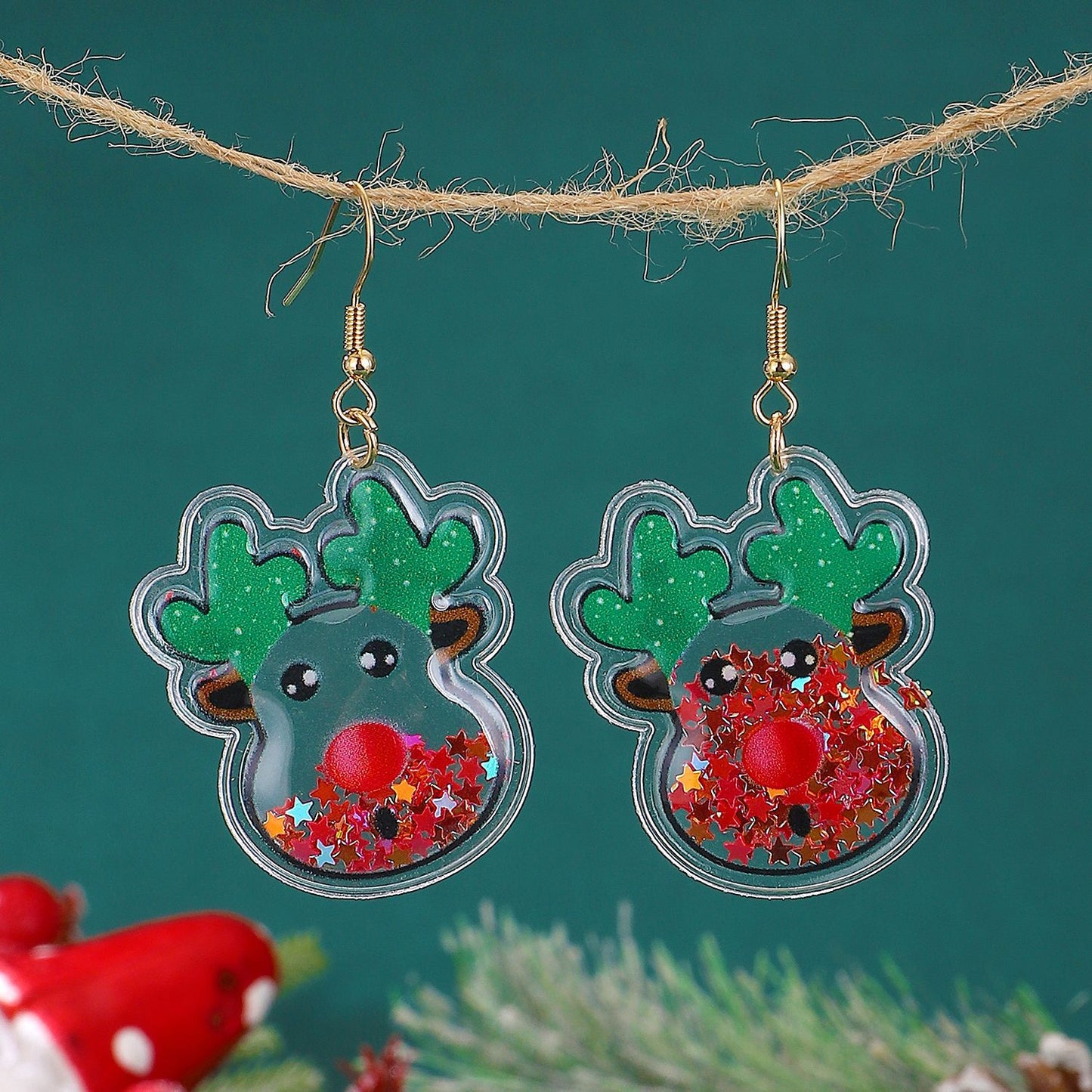 Dulces y Bonitos Pendientes Navideños para Mujer con Adornos de Papá Noel, Árbol de Navidad y Cascabeles, con Forma Geométrica y Acabado Galvanizado