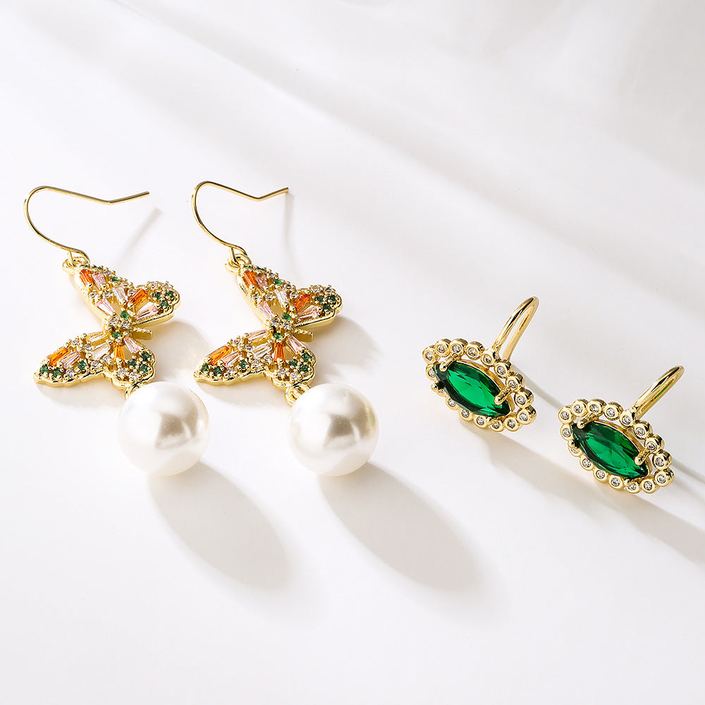 Minimalist Geometric Butterfly Earrings for Women Copper Base with 18K Gold Plating and Zircon Inlay