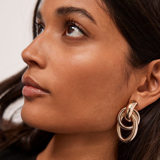 Vintage Minimalist 18K Gold Plated Stainless Steel Hollow Twisted Hoop Earrings for Women