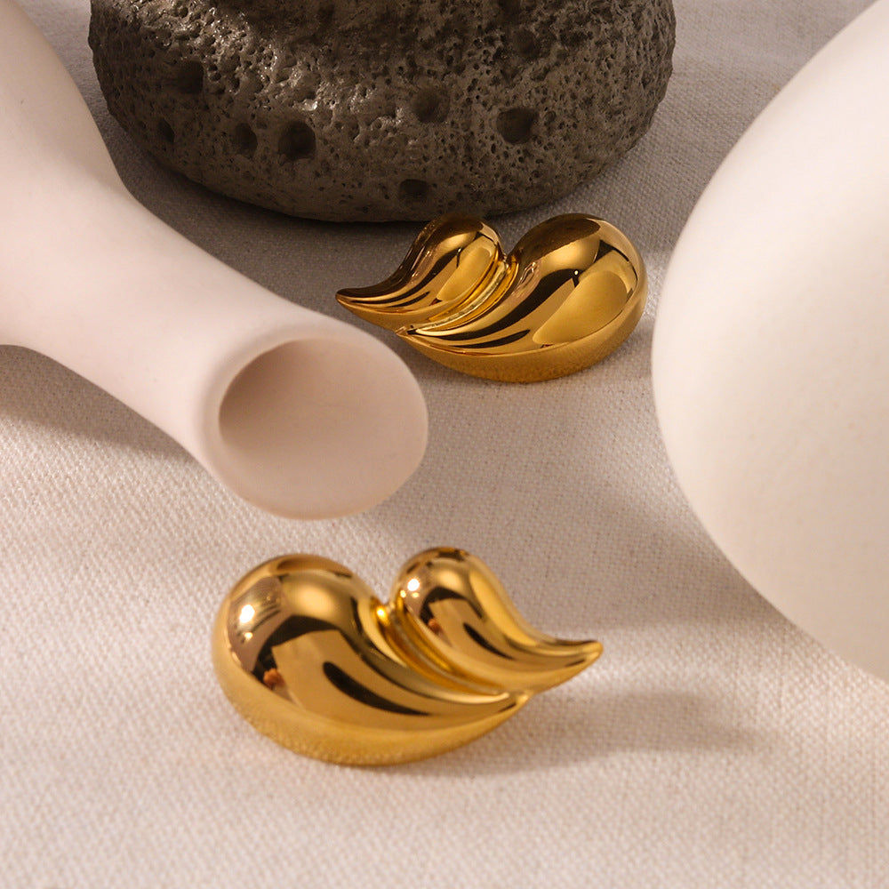 Ins Style Asymmetrical Heart-Shaped Geometric Stainless Steel Earrings with 18K Gold Plating for Women