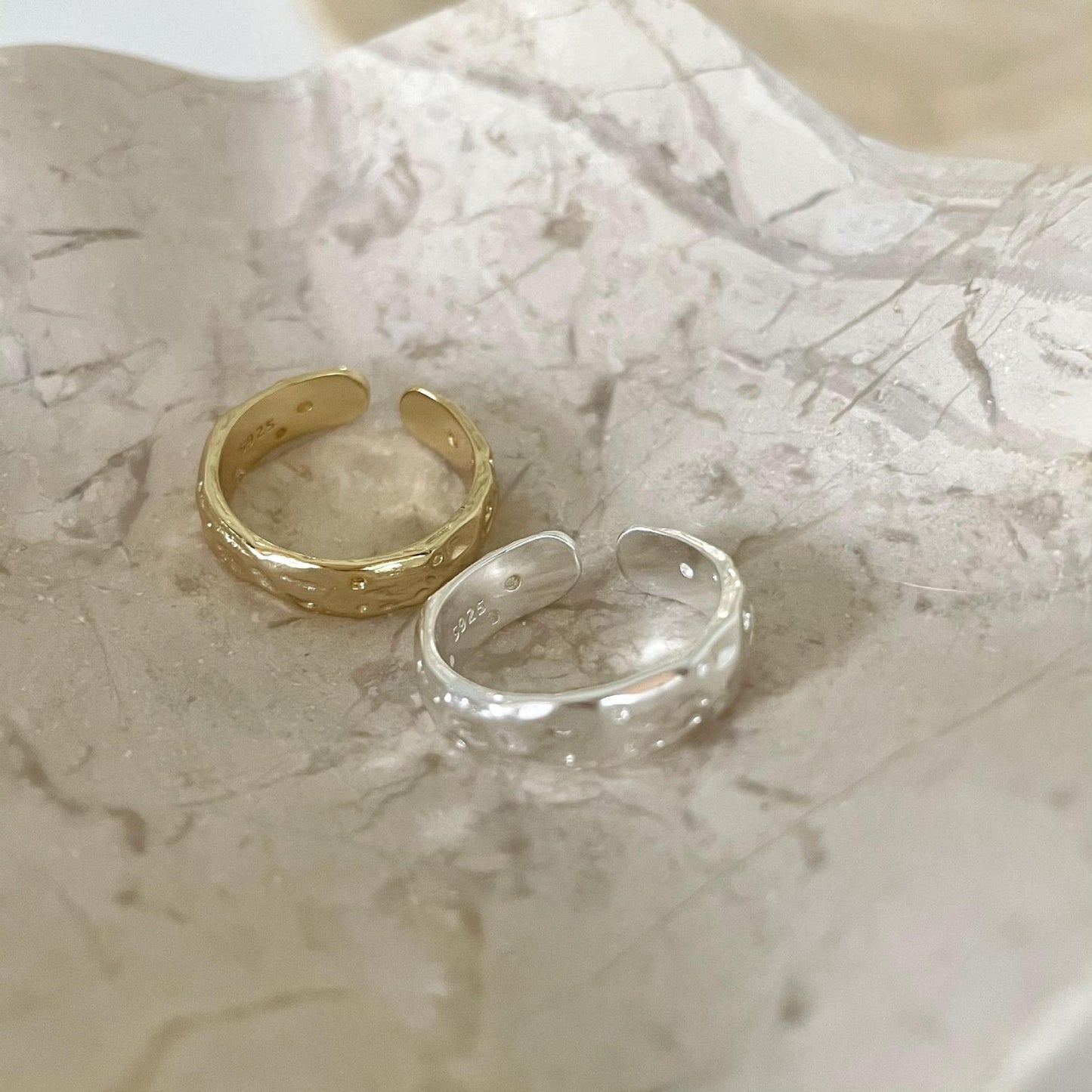 Minimalist Sweet 925 Sterling Silver Textured Heart Geometric Ring for Women