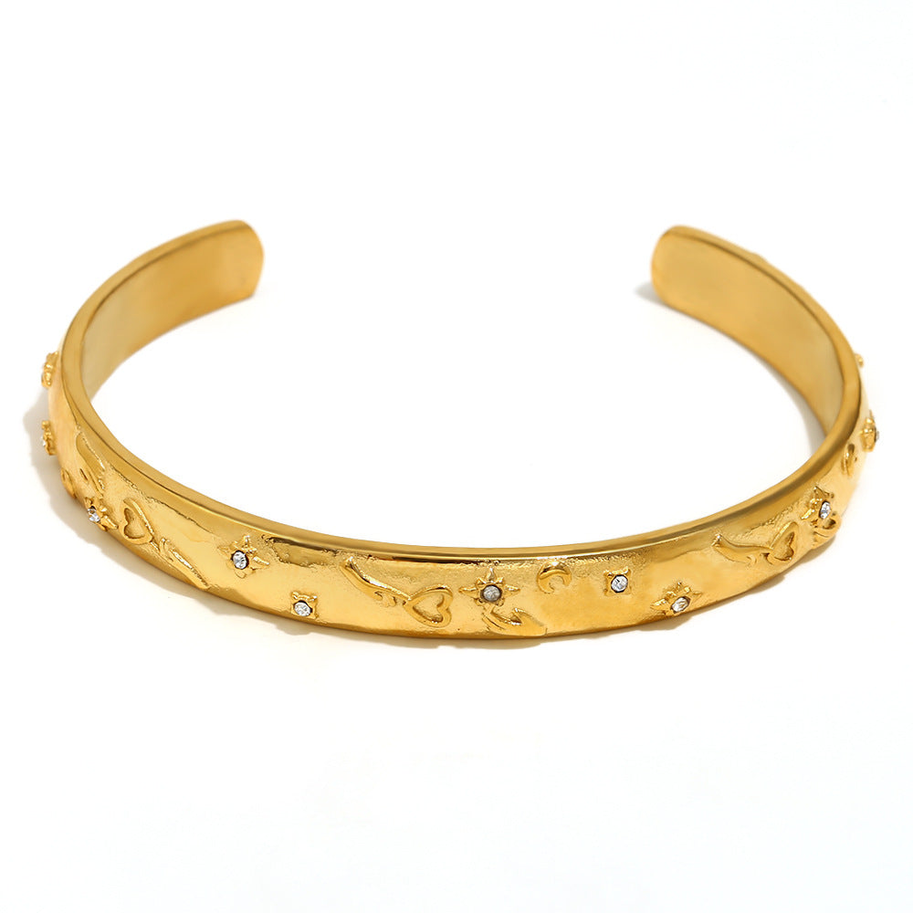 Elegant Geometric 18K Gold Plated Stainless Steel Ring Bracelet Earring Set for Women
