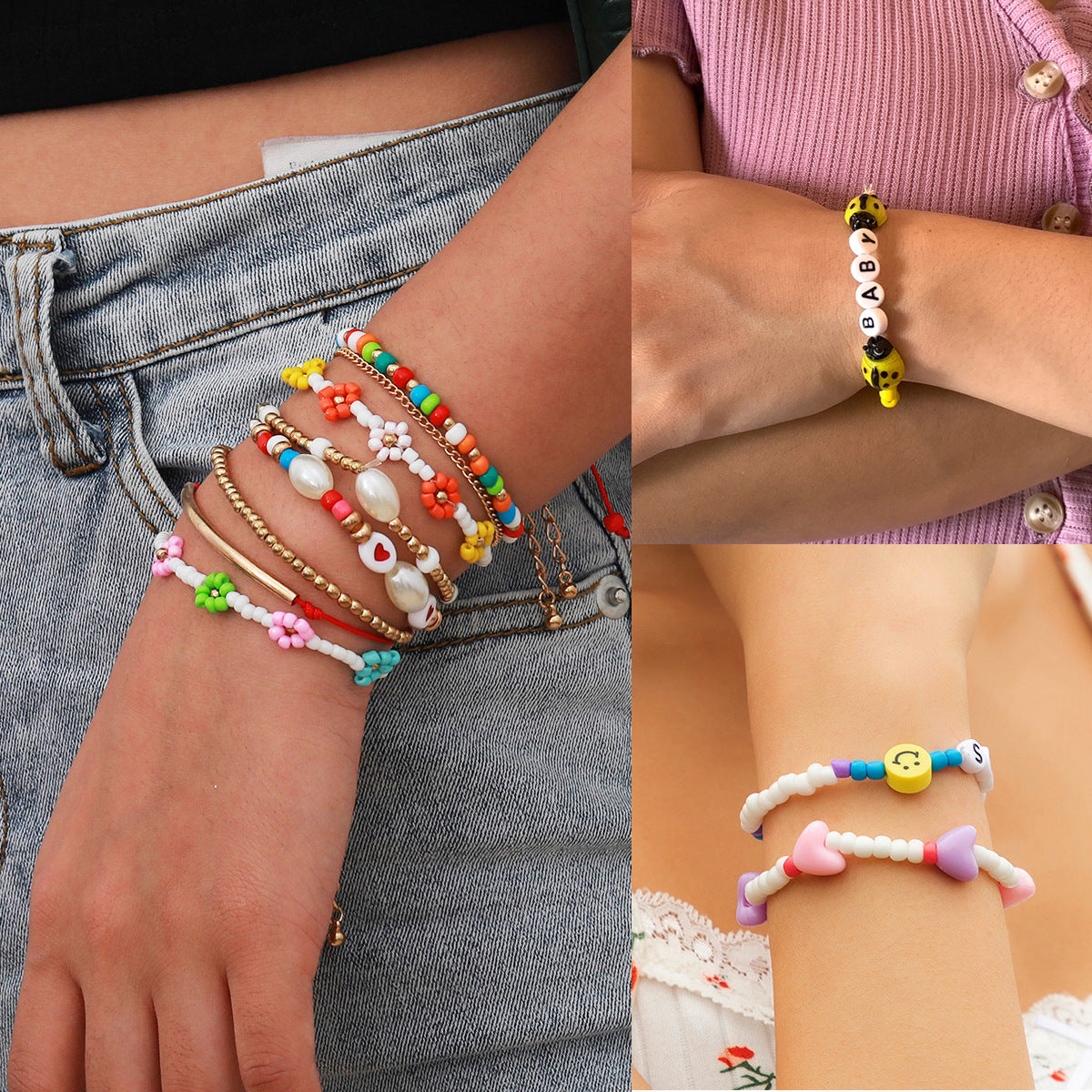 Sweet Plated Alloy Beaded Bracelet Set for Women