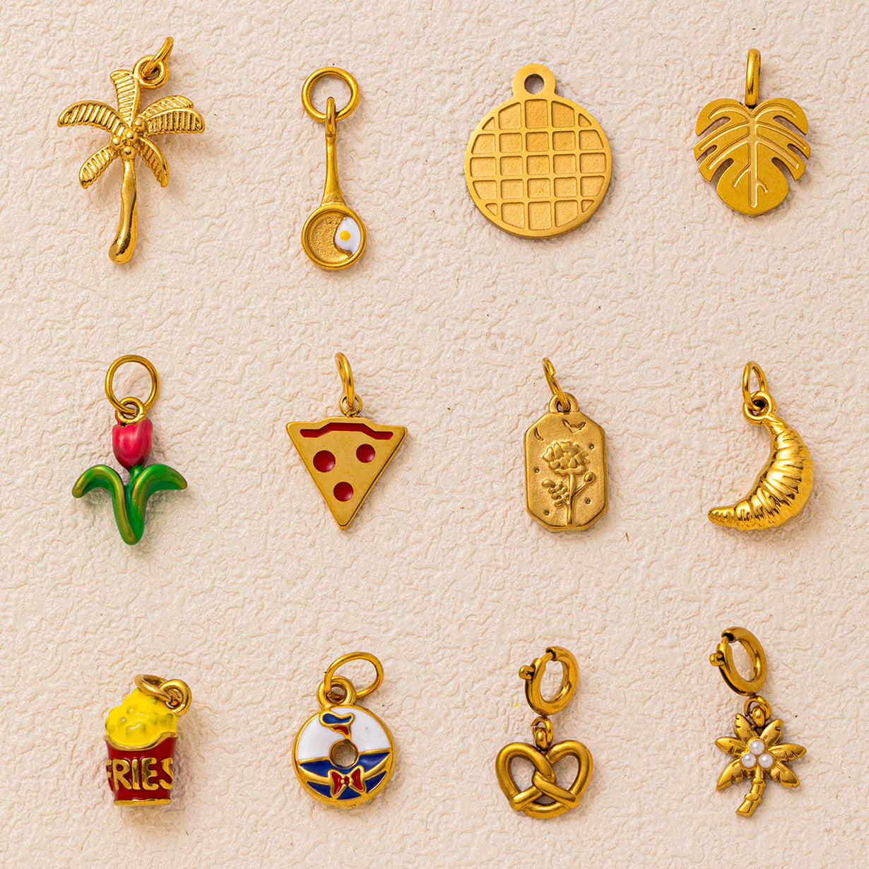 Vintage Floral Plant Stainless Steel PVD Gold Plated DIY Charm Bar Pendant