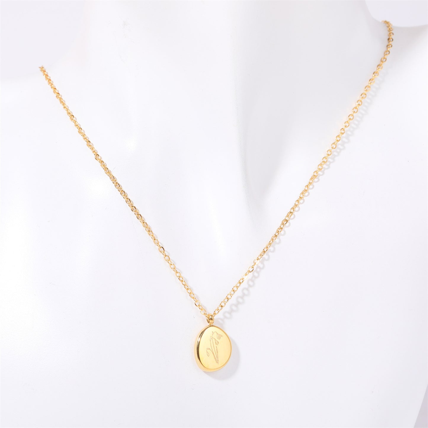 Geometric Oval Pendant Necklace in Titanium Steel with 18K Gold Plating for Women and Men