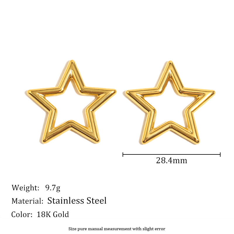 Minimalist Luxury Stainless Steel Star Stud Earrings with 18K Gold Plating for Women