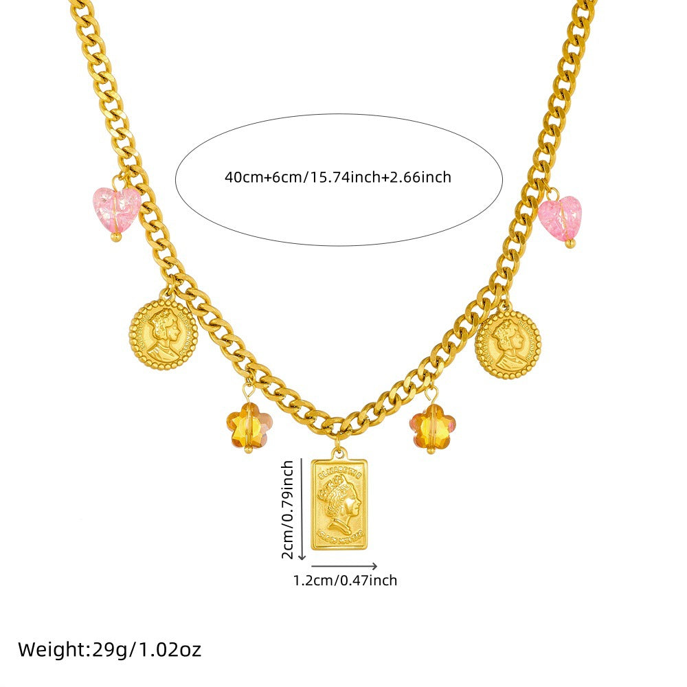 Set Collana con Ciondolo a Farfalla e Bracciale in Acciaio Inossidabile con Finitura Placcata, Stile Vintage