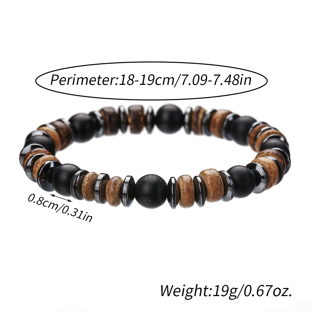 Bohemian Geometric Matte Wood Gemstone Bracelet for Men and Women
