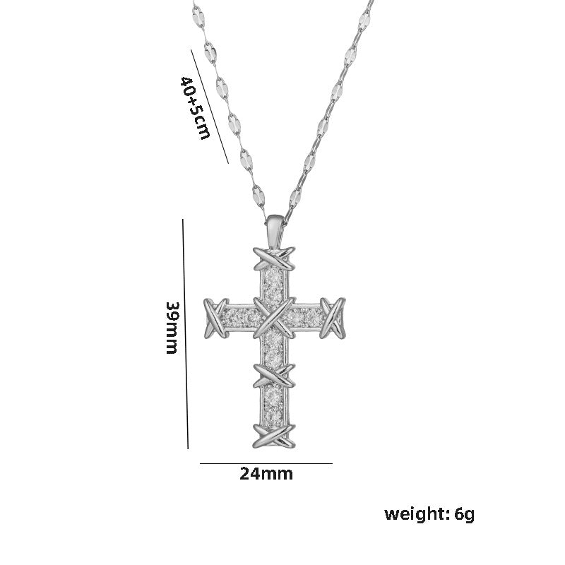 Minimalist Cross Pendant Necklace in Titanium Steel with Plated Finish for Women