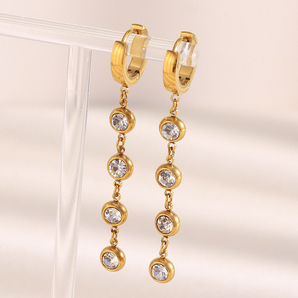 Orecchini pendenti da donna con zirconi placcati oro 18 carati, in acciaio inossidabile geometrico minimalista