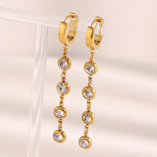 Orecchini pendenti da donna con zirconi placcati oro 18 carati, in acciaio inossidabile geometrico minimalista
